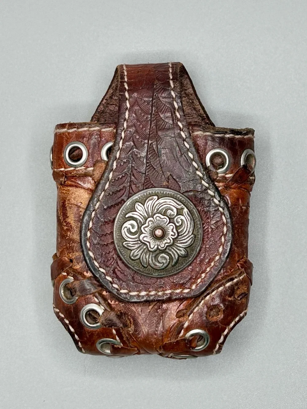 American West - Vintage - Leather Western Belt Pouch with Floral Concho